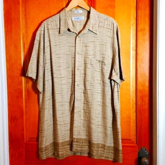 IMPRINT XL RAYON BROWN SHORT-SLEEVED BUTTON DOWN SHIRT - Picture 1 of 2